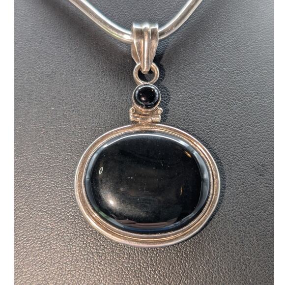 Vintage 925 Sterling Silver Hinged Bezel Set Two Black Stone Pendant Only - Picture 1 of 4